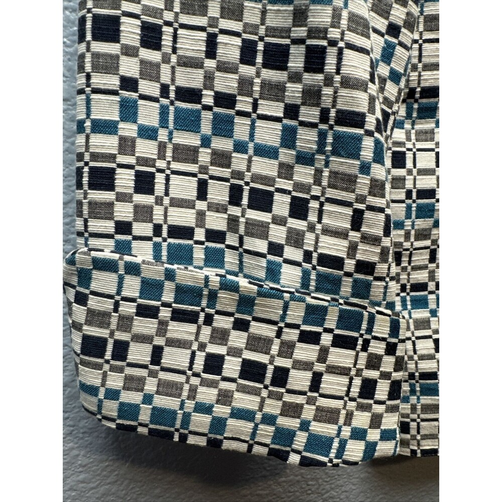 Nina Mclemore Women Blue,White Geometric Pattern Button Front Blazer Jacket Sz 2 - Picture 4 of 16